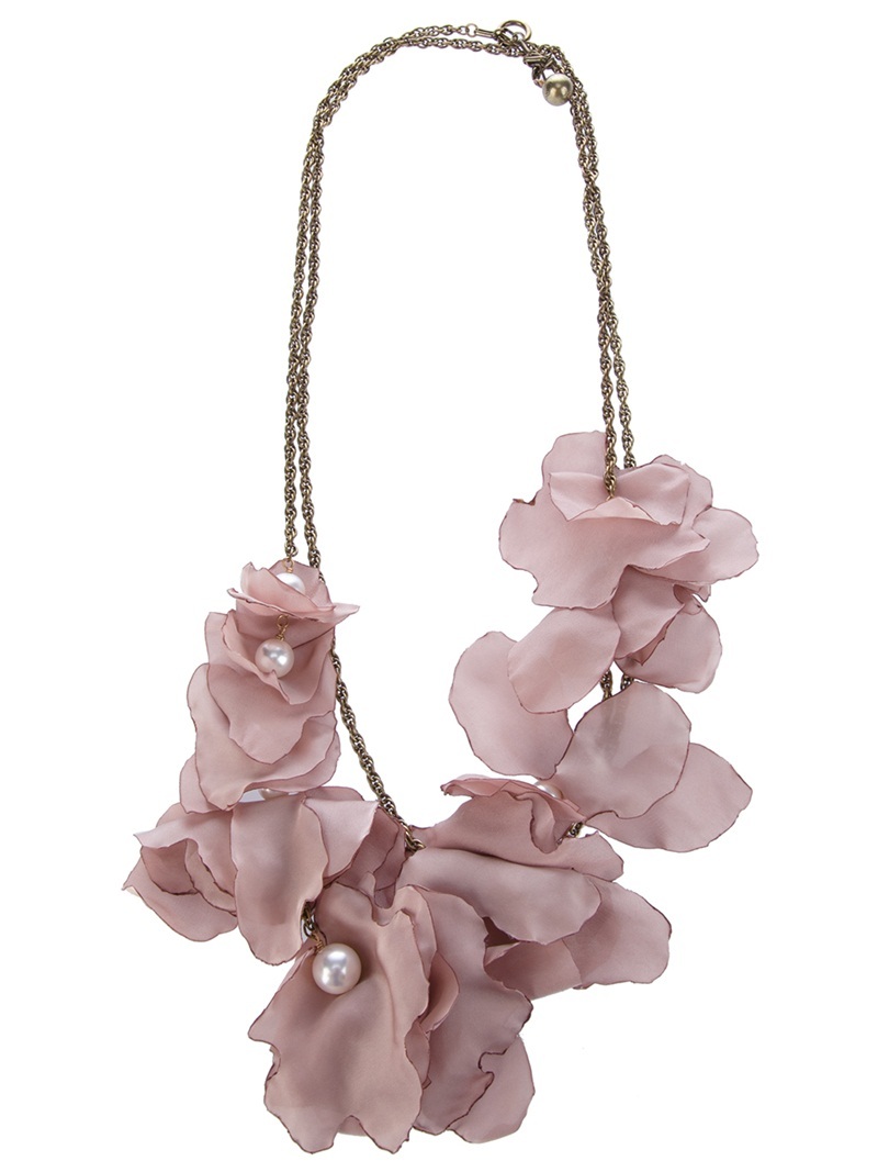 Flower Necklace - predominant colour: blush; style: standard; length: short; size: standard; material: chain/metal