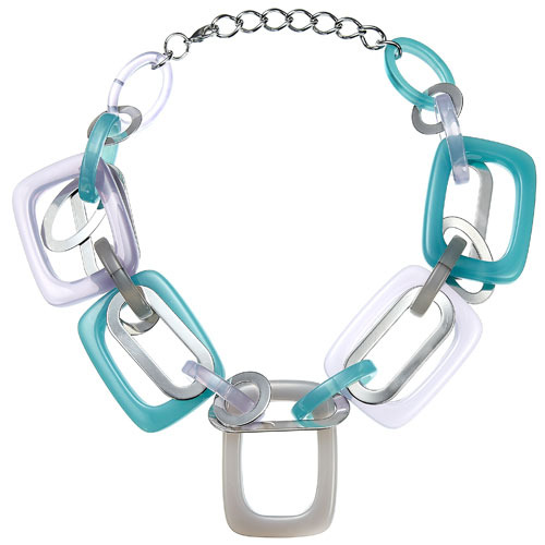 W Tarte Necklace - predominant colour: turquoise; style: standard; length: short; size: large/oversized; material: plastic/rubber