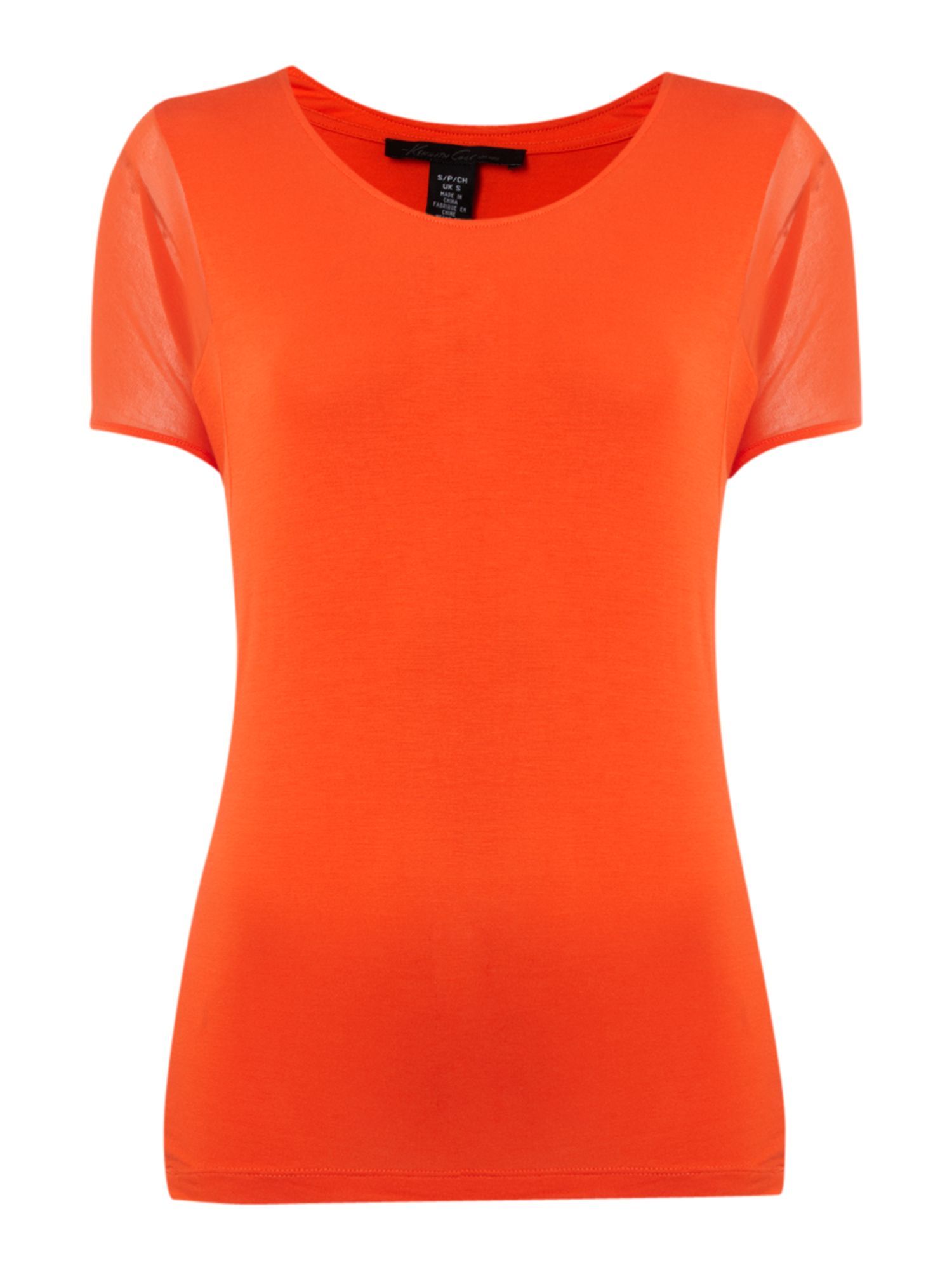 Women's Oversized Tee Shirt, Coral - neckline: round neck; pattern: plain; waist detail: fitted waist; style: t-shirt; predominant colour: coral; occasions: casual; length: standard; fibres: polyester/polyamide - stretch; material texture: jersey; fit: body skimming; trends: brights; sleeve length: short sleeve; sleeve style: standard; pattern type: fabric; pattern size: standard; texture group: jersey - stretchy/drapey