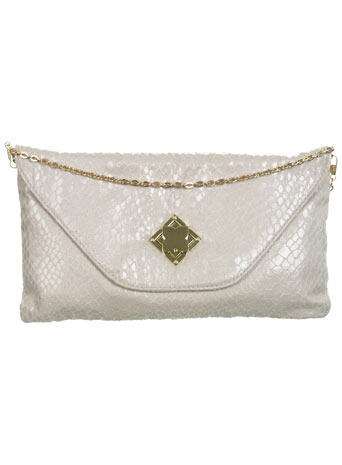 Cream Clutch With Flower Lock - predominant colour: light grey; type of pattern: light; style: clutch; length: hand carry; size: small; material: faux leather; embellishment: animal print; pattern: animal print, metallic, plain; finish: metallic