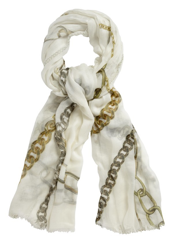 Rings Scarf Off White - predominant colour: white; type of pattern: light; style: regular; size: standard; material: silk; pattern: abstract, picture design, patterned/print