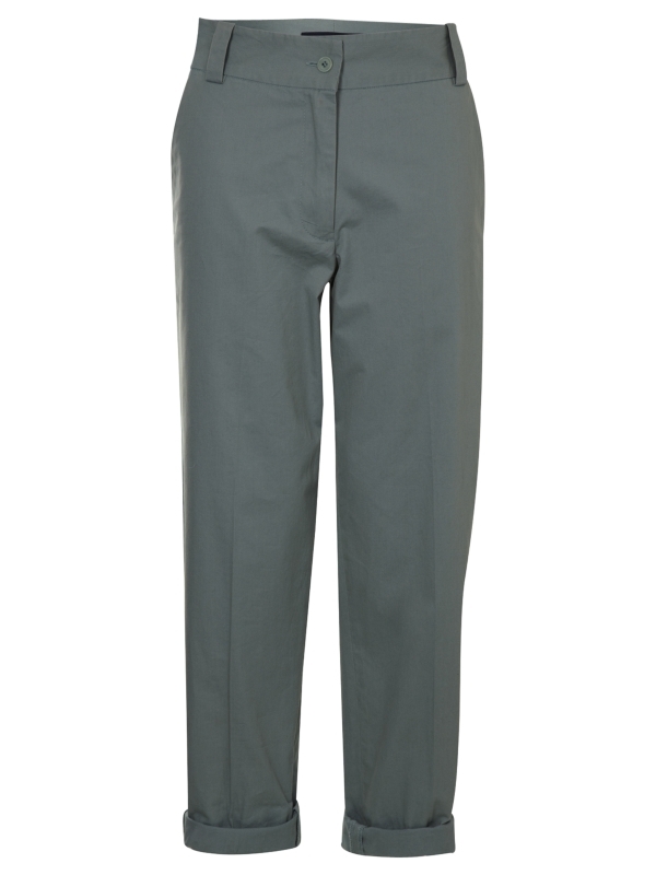 Sol Twill Trousers, Cypress - pocket detail: small back pockets, pockets at the sides; waist detail: belted waist/tie at waist/drawstring, narrow waistband; waist: mid/regular rise; predominant colour: dark green; occasions: casual, work; length: ankle length; fibres: cotton - 100%; jeans & bottoms detail: turn ups; material texture: silky; texture group: silky - light; fit: straight leg; style: standard