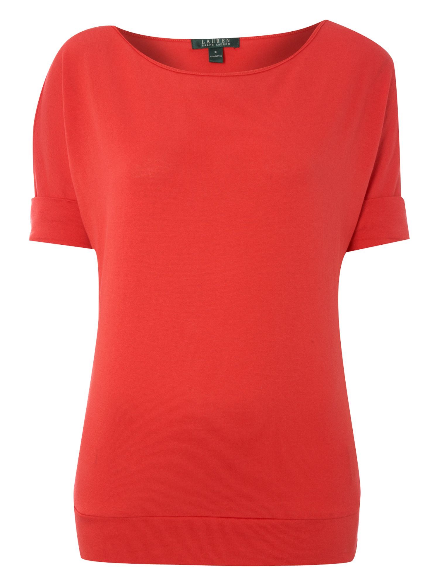 Women's Talon Top, Orange - neckline: slash/boat neckline; pattern: plain; waist detail: fitted waist; hip detail: fitted at hip, fitted hem at hip; predominant colour: coral; occasions: casual, work; length: standard; style: top; fibres: cotton - 100%; material texture: lace; fit: body skimming; trends: brights; sleeve length: short sleeve; sleeve style: standard; texture group: lace; pattern type: fabric; pattern size: standard
