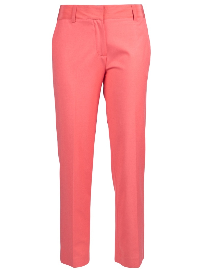 Cropped Trouser - pocket detail: small back pockets, pockets at the sides; waist detail: belted waist/tie at waist/drawstring; waist: mid/regular rise; predominant colour: coral; occasions: evening, work; length: ankle length; fibres: polyester/polyamide - mix; material texture: sateen; trends: brights; texture group: structured shiny - satin/tafetta/silk etc.; fit: slim leg; style: standard