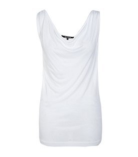 Amber Vest Top - neckline: cowl/draped neck; pattern: plain; sleeve style: sleeveless; style: vest top; bust detail: ruching/gathering/draping/layers/pintuck pleats at bust; predominant colour: white; occasions: casual, work; length: standard; fibres: cotton - mix; material texture: jersey; fit: body skimming; trends: white; sleeve length: sleeveless; pattern type: fabric; pattern size: standard; texture group: jersey - stretchy/drapey