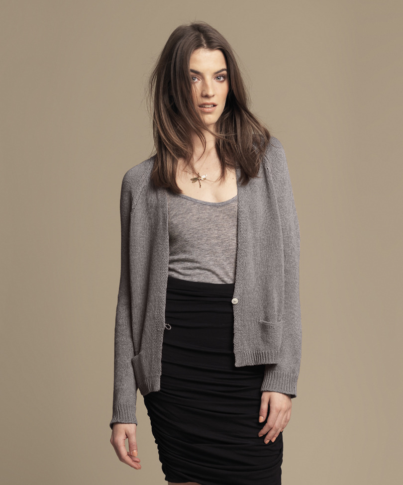 Edge To Edge Crop Cardi - neckline: plunge; pattern: plain; hip detail: front pockets at hip; predominant colour: mid grey; occasions: casual; length: standard; style: standard; fibres: silk - mix; material texture: suede; sleeve length: long sleeve; sleeve style: standard; texture group: leather; pattern type: knitted - other; pattern size: standard