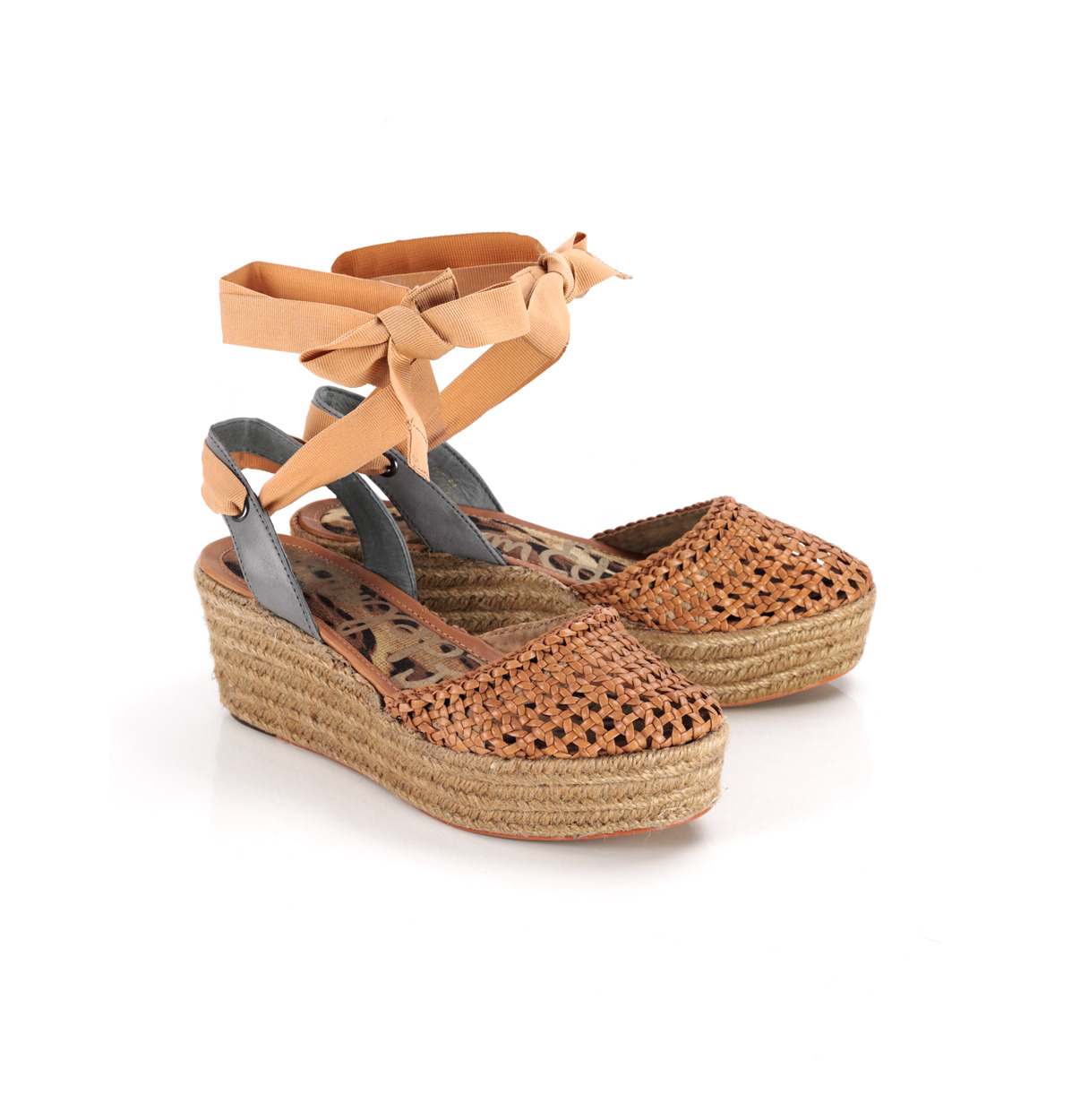 Leona Woven Wedge Sandals - predominant colour: tan; material: fabric; heel height: mid; ankle detail: ankle tie; heel: wedge; style: standard