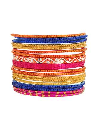 Set Of 18 Glittered Bangles - predominant colour: multicoloured; style: bangle; size: small; material: plastic/rubber