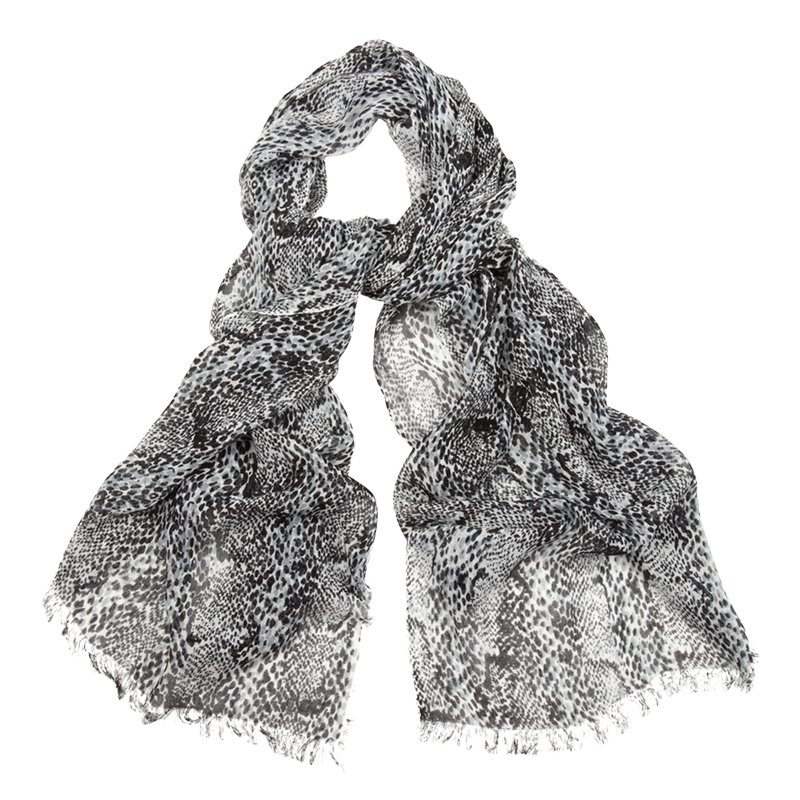 Snake Print Scarf, Print - predominant colour: mid grey; type of pattern: standard; style: regular; size: standard; material: fabric; pattern: animal print