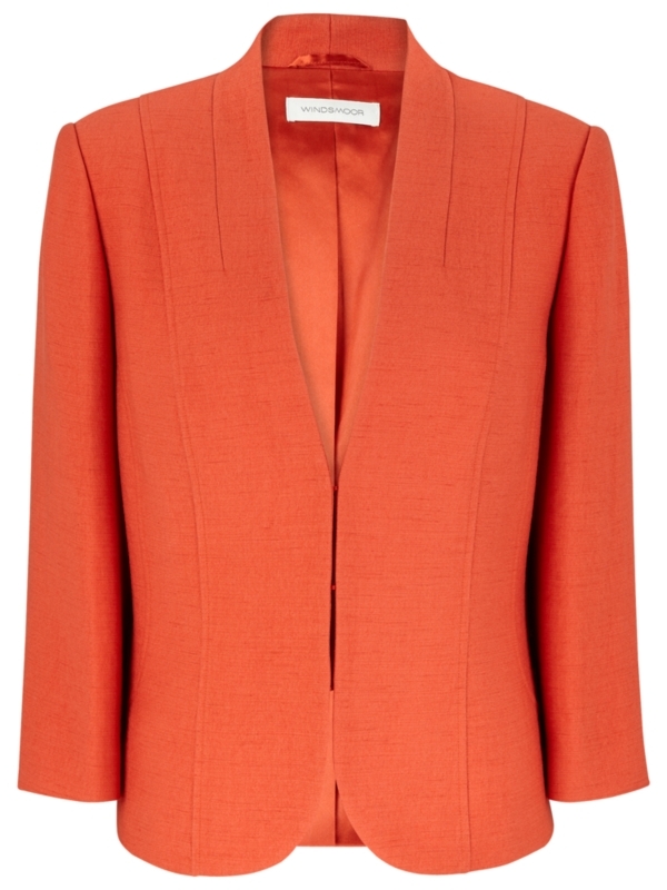 Occasionwear Jacket, Orange - pattern: plain; style: single breasted blazer; fit: slim fit; collar: standard lapel/rever collar; predominant colour: bright orange; length: standard; fibres: polyester/polyamide - mix; material texture: sateen; occasions: occasion; trends: brights; sleeve length: 3/4 length; sleeve style: standard; texture group: structured shiny - satin/tafetta/silk etc.; collar break: low/open; pattern type: fabric; pattern size: standard