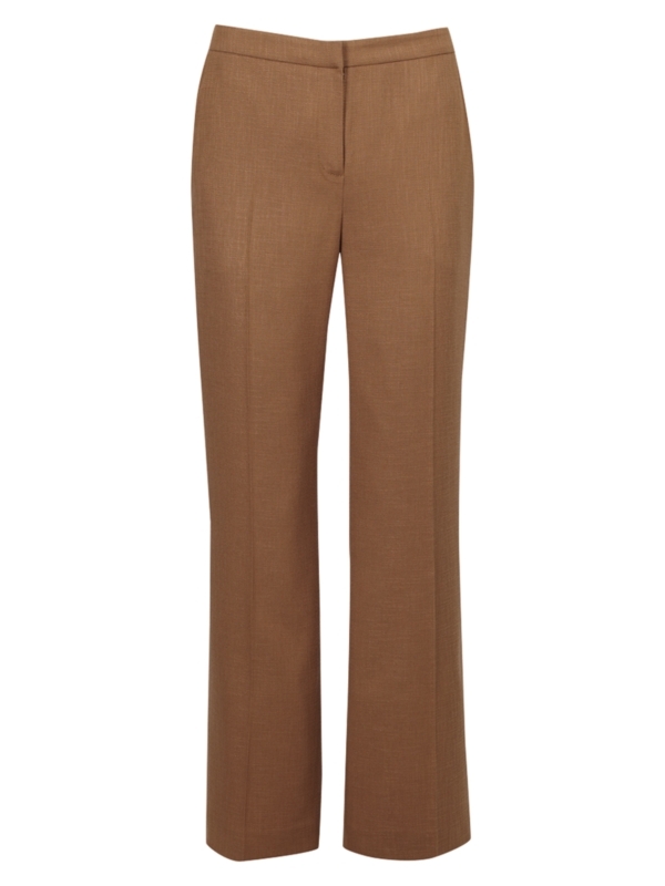 Linen Look Trousers, 30", Tobacco - length: standard; waist detail: fitted waist; waist: mid/regular rise; predominant colour: tan; occasions: work; fibres: polyester/polyamide - mix; material texture: silky; texture group: silky - light; fit: straight leg; style: standard