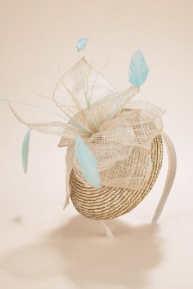 Straw Faux Feather & Mesh Honeycomb Cap Headband - predominant colour: sage; style: fascinator; size: standard; material: fabric; embellishment: feather
