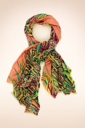 Tropical Palm Leaf Print Lightweight Scarf - predominant colour: multicoloured; type of pattern: heavy; style: skinny; size: standard; material: fabric; pattern: florals, picture design, patterned/print