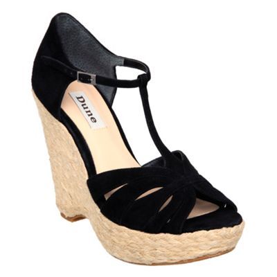 Black T Bar Cut Out Vamp Wedge - predominant colour: black; material: fabric; heel height: high; ankle detail: ankle strap; heel: wedge; toe: open toe/peeptoe; style: strappy