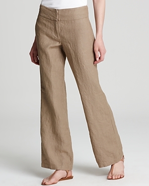 Linen Wide Leg Trousers - length: standard; waist detail: wide waistband/cummerbund; waist: mid/regular rise; predominant colour: camel; occasions: casual, work; fibres: linen - 100%; material texture: denim; texture group: denim; fit: wide leg; style: standard