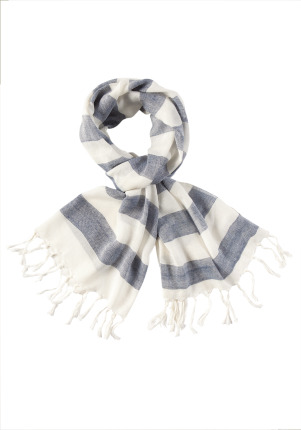 Woven Stripe Scarf - predominant colour: mid grey; type of pattern: standard; style: regular; size: standard; material: fabric; embellishment: tassels; pattern: horizontal stripes