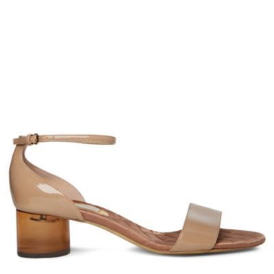 Frenzy Sandals - predominant colour: champagne; material: patent; heel height: mid; ankle detail: ankle strap; heel: block; toe: open toe/peeptoe; style: standard; finish: patent