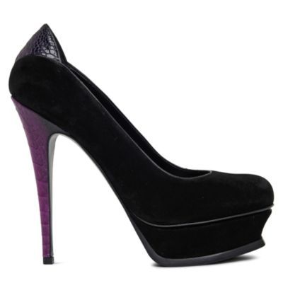Tribute Croc Platform Courts - predominant colour: black; material: suede; heel height: high; embellishment: animal print; heel: platform; toe: round toe; style: courts; pattern: animal print
