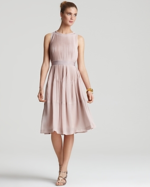 Dress   Cadrian L. Lure - style: shift; length: below the knee; neckline: round neck; fit: fitted at waist; pattern: plain; sleeve style: sleeveless; waist detail: fitted waist, narrow waistband; predominant colour: blush; occasions: evening, occasion; fibres: polyester/polyamide - 100%; material texture: chiffon; sleeve length: sleeveless; texture group: sheer fabrics/chiffon/organza etc.; pattern type: fabric; pattern size: standard