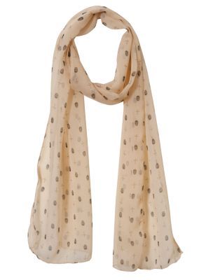Biscuit Skull Print Skinny Chiffon Scarf - predominant colour: nude; type of pattern: small; style: skinny; size: standard; material: fabric; pattern: graphic print, picture design, patterned/print