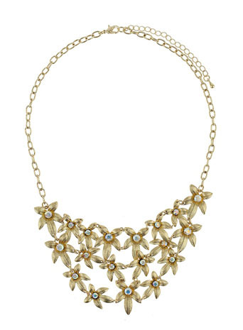 Gold Flower Cluster Necklace - predominant colour: gold; style: bib; length: short; size: large/oversized; material: chain/metal