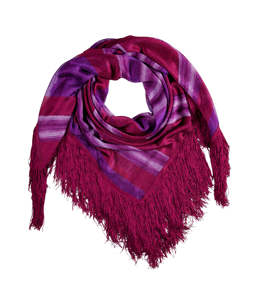 Fuchsia/Lavender Fringed Scarf - predominant colour: purple; type of pattern: heavy; style: regular; size: standard; material: fabric; embellishment: fringing; pattern: checked/gingham