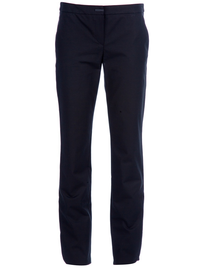 Ankle Trouser - waist detail: fitted waist, narrow waistband; pocket detail: small back pockets, pockets at the sides; waist: mid/regular rise; predominant colour: black; occasions: casual, evening, work; length: ankle length; fibres: cotton - mix; material texture: jersey; hip detail: fitted at hip (bottoms); fit: slim leg; texture group: jersey - stretchy/drapey; style: standard