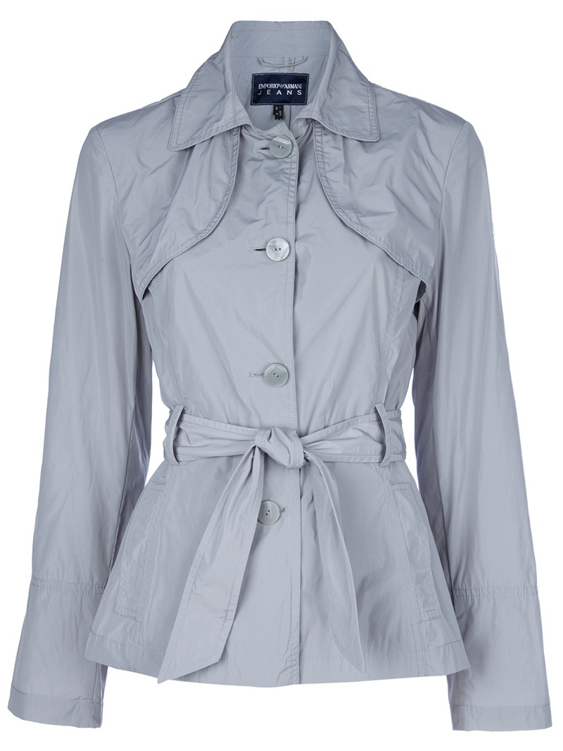 Short Trench - pattern: plain; length: standard; collar: round collar/collarless; style: trench coat; predominant colour: diva blue; occasions: casual; fit: tailored/fitted; fibres: polyester/polyamide - 100%; material texture: calico; waist detail: belted waist/tie at waist/drawstring; back detail: back vent/flap at back; sleeve length: long sleeve; sleeve style: standard; texture group: cotton feel fabrics; collar break: high; pattern type: fabric; pattern size: standard