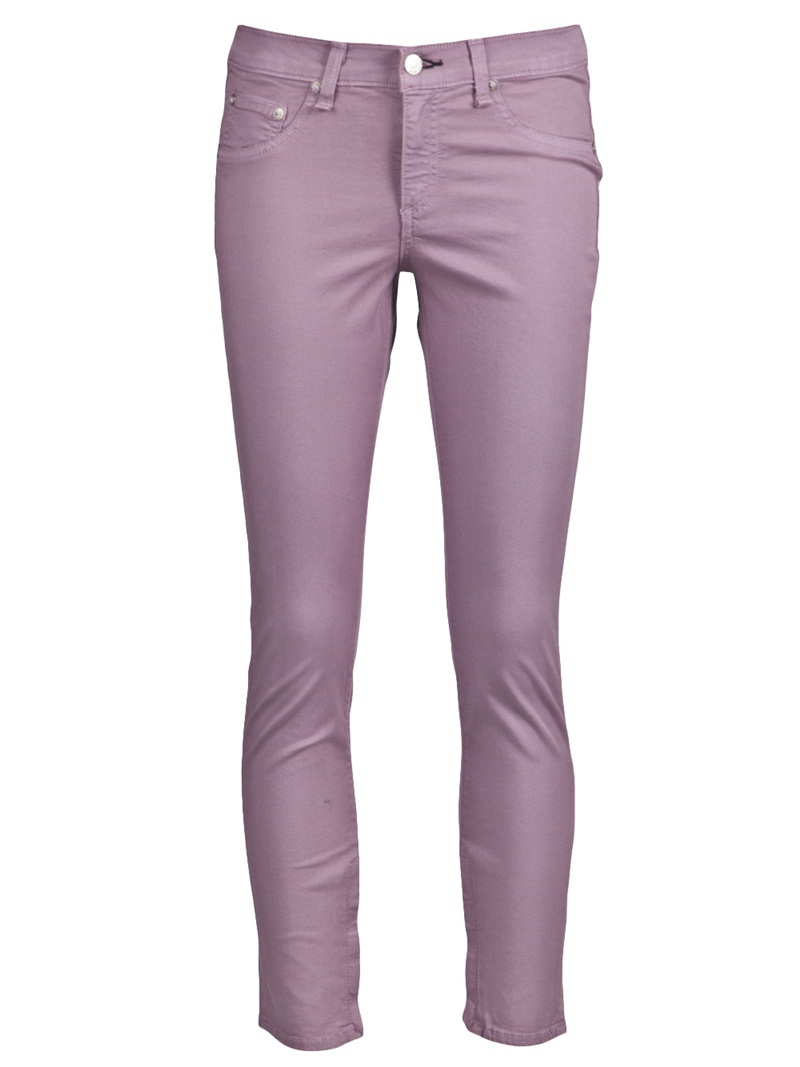 Zipper Capri Pants - pocket detail: traditional 5 pocket; waist: mid/regular rise; predominant colour: lilac; occasions: casual, evening; length: ankle length; fibres: cotton - mix; material texture: denim; trends: pastels; texture group: denim; fit: skinny/tight leg; style: standard