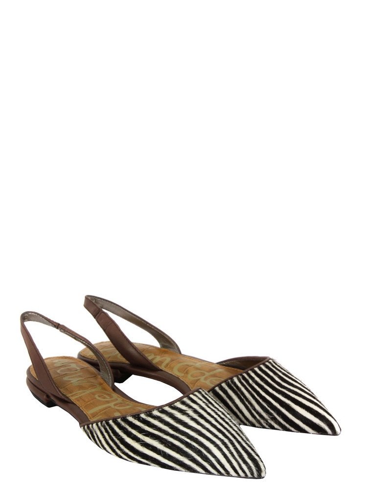 Harper Zebra Print Shoes - predominant colour: black; material: animal skin; heel height: flat; embellishment: animal print; ankle detail: ankle strap; toe: pointed toe; style: mules; pattern: animal print