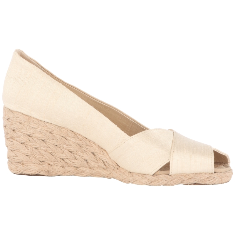 Cecilia Peep Toe Espadrille Sandals, Parchment - predominant colour: ivory; material: fabric; heel height: mid; heel: wedge; toe: open toe/peeptoe; style: standard
