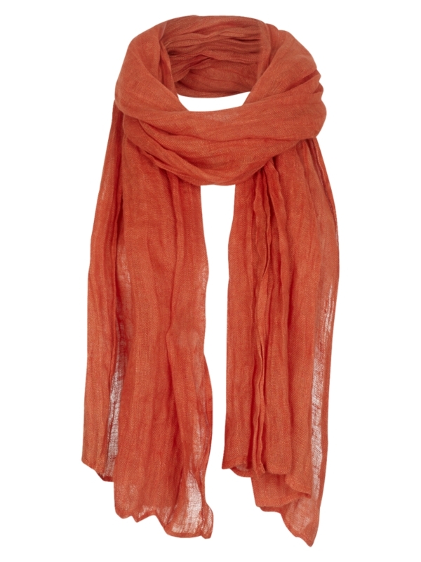 Linen Scarf, Coral - predominant colour: bright orange; style: regular; size: standard; material: fabric; pattern: plain