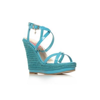 Blue Trance High Heel Shoes - predominant colour: pale blue; material: leather; heel height: high; embellishment: buckles; ankle detail: ankle strap; heel: wedge; toe: open toe/peeptoe; style: strappy
