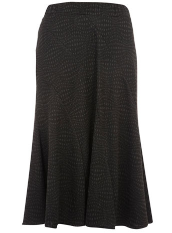 Evans 34" Wave Print Skirt - length: calf length; pattern: plain, graphic print, patterned/print; fit: loose/voluminous; hip detail: fitted at hip; waist: mid/regular rise; predominant colour: charcoal; occasions: casual, evening, work; style: fit & flare; fibres: polyester/polyamide - mix; material texture: chiffon; trends: prints; texture group: sheer fabrics/chiffon/organza etc.; pattern type: fabric; pattern size: standard