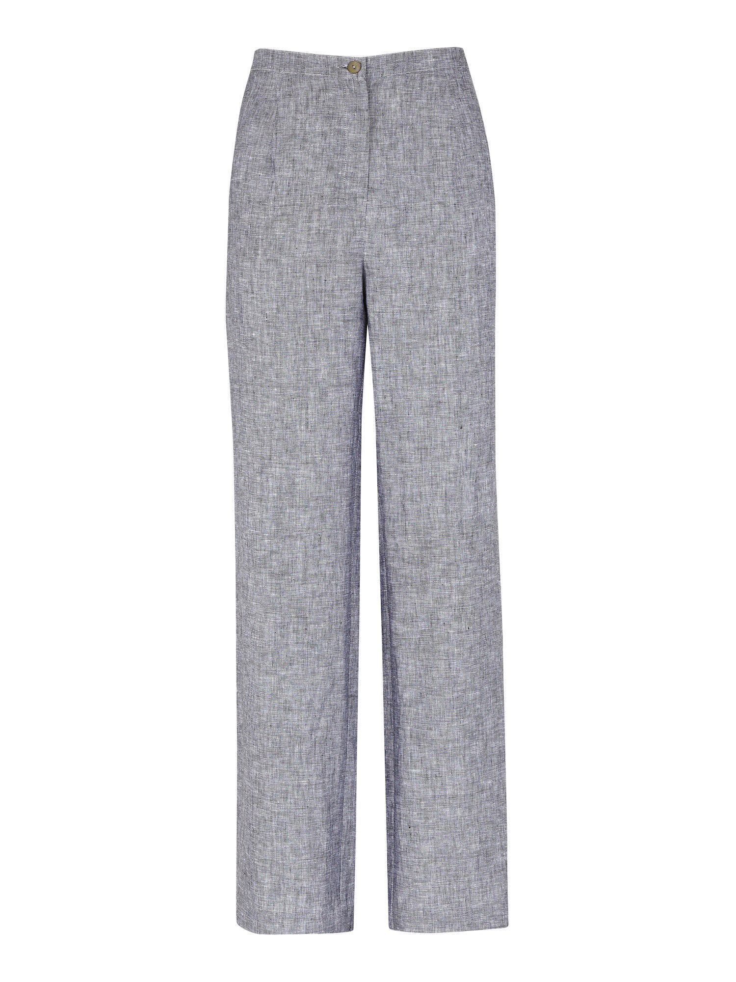 Women's Grey Melange Linen Mix Trousers, Grey - length: standard; waist detail: fitted waist; waist: mid/regular rise; predominant colour: mid grey; occasions: work; fibres: linen - 100%; material texture: corduroy; texture group: corduroy; fit: straight leg; style: standard