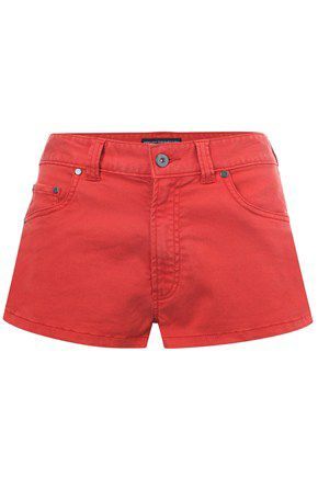 Women's Mini Adventures Mini 5 Pkt Shorts, Red - style: shorts; waist detail: fitted waist, narrow waistband; pocket detail: traditional 5 pocket; length: short shorts; waist: mid/regular rise; predominant colour: true red; occasions: casual; fibres: cotton - mix; material texture: denim; trends: pastels, brights; texture group: denim; fit: straight leg