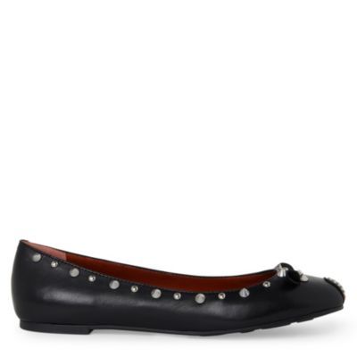 Studded Mouse Pumps - predominant colour: black; material: leather; heel height: flat; embellishment: crystals, jewels, studs; toe: round toe; style: ballerinas / pumps