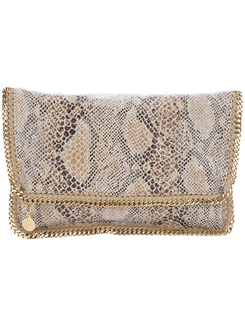 'Falabella' Fold Over Clutch - predominant colour: stone; type of pattern: standard; style: clutch; length: hand carry; size: small; material: fabric; embellishment: animal print; pattern: animal print