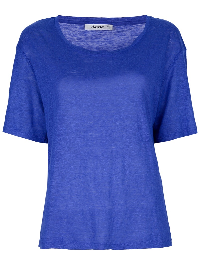 'Bay Stripe' T Shirt - neckline: round neck; pattern: plain; style: t-shirt; predominant colour: royal blue; occasions: casual; length: standard; fibres: linen - 100%; material texture: jersey; fit: body skimming; trends: aquatic, brights; sleeve length: short sleeve; sleeve style: standard; pattern type: fabric; pattern size: standard; texture group: jersey - stretchy/drapey