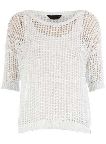 Mesh Stitchy Jumper - neckline: round neck; pattern: plain, holey knit; style: chunky knit; predominant colour: white; occasions: casual, work; length: standard; fibres: acrylic - 100%; material texture: jersey; fit: standard fit; trends: white, sports luxe; sleeve length: 3/4 length; sleeve style: standard; pattern type: knitted - other; pattern size: standard; texture group: jersey - stretchy/drapey