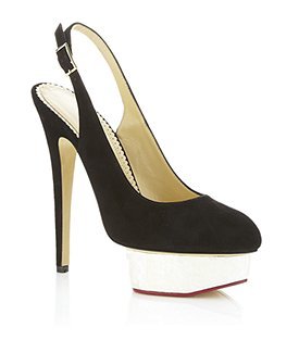 Dolly Slingback Black - predominant colour: black; material: suede; heel height: high; embellishment: buckles; ankle detail: ankle strap; heel: platform; toe: round toe; style: slingbacks