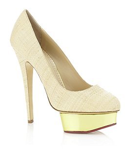 Dolly Platform Pump - predominant colour: ivory; material: macrame/raffia/straw; heel height: high; heel: platform; toe: round toe; style: courts