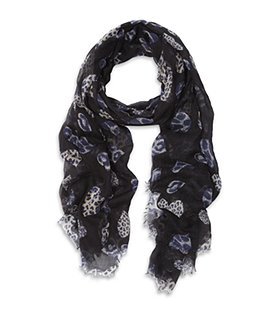Leopard Heart Scarf - predominant colour: black; type of pattern: heavy; style: skinny; size: standard; material: fabric; pattern: animal print, graphic print, picture design, polka dot, patterned/print