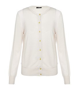 Contrast Trim Cardigan - neckline: round neck; pattern: plain; bust detail: buttons at bust (in middle at breastbone)/zip detail at bust; predominant colour: blush; occasions: casual; length: standard; style: standard; fibres: wool - 100%; material texture: jersey; fit: standard fit; trends: pastels; sleeve length: long sleeve; sleeve style: standard; pattern type: knitted - other; pattern size: standard; texture group: jersey - stretchy/drapey
