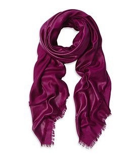 Delirium Scarf - predominant colour: magenta; type of pattern: small; style: skinny; size: standard; material: silk; embellishment: fringing, monogram; pattern: monogram, plain