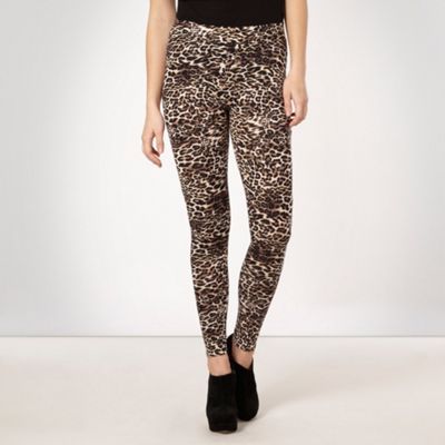 Natural Leopard Spotted Leggings - length: standard; style: leggings; waist: mid/regular rise; predominant colour: chocolate brown; occasions: casual; fibres: polyester/polyamide - stretch; material texture: denim; trends: prints; texture group: denim