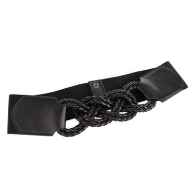 Black Braided Knot Waist Belt - predominant colour: black; style: elasticated; size: standard; worn on: waist; material: faux leather; pattern: plain