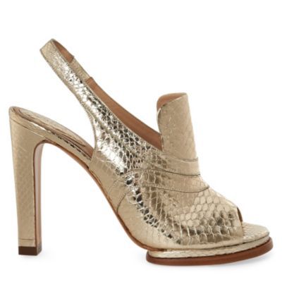 Soliz Slingback Sandals - predominant colour: gold; material: leather; heel height: high; embellishment: animal print; ankle detail: ankle strap; heel: platform; toe: open toe/peeptoe; style: slingbacks; pattern: animal print