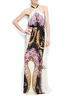 Dress Phuket A - fit: fitted at waist; pattern: heavily patterned, print, graphic print, patterned/print; sleeve style: sleeveless; style: maxi dress; waist detail: fitted waist, belted waist/tie at waist/drawstring; neckline: halter neck; back detail: racer back/sports back; occasions: casual, evening, occasion; length: floor length; fibres: polyester/polyamide - 100%; material texture: jersey; predominant colour: multicoloured; trends: prints; sleeve length: sleeveless; pattern type: fabric; pattern size: big & busy; texture group: jersey - stretchy/drapey