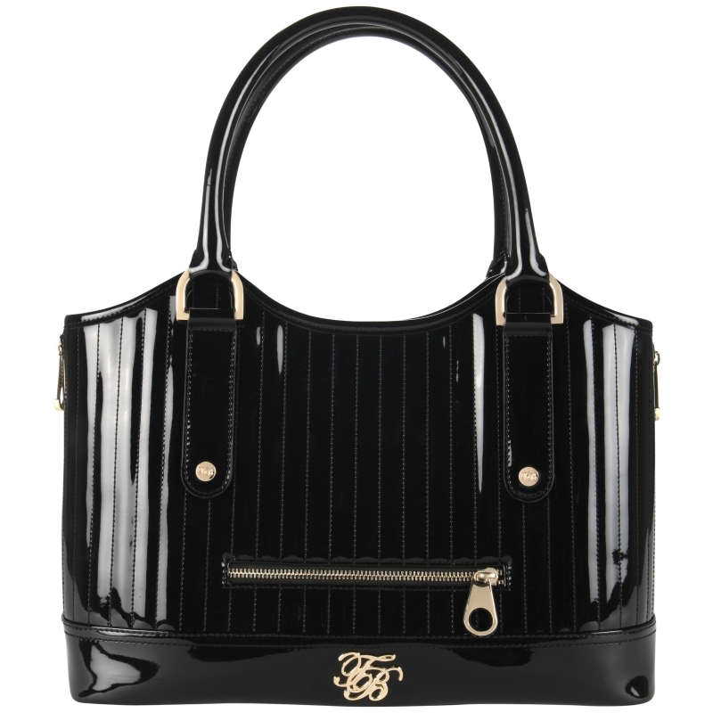 Turaco Quilted Tote Handbag, Black - predominant colour: black; style: tote; length: handle; size: standard; material: patent; embellishment: zips; pattern: plain; finish: patent